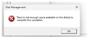 Erreur Disk Management: espace insuffisant